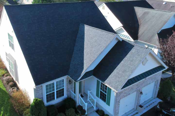 Arial view of house roof.